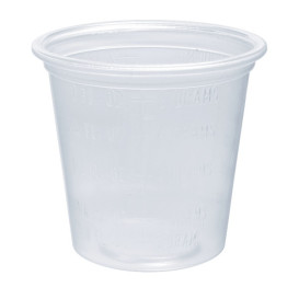 Plastic PP Soufflébeker transparant ¨Afgestudeerd¨ 35ml Ø4,8cm (2500 stuks)