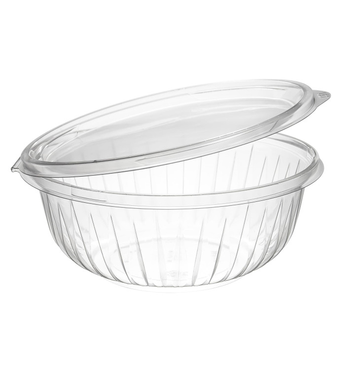 Plastic scharnierende Saladekom PET"Presentatiekom" Plat 950ml (75 stuks) Plastic scharnierende Saladekom PET"Presentatiekom" Plat 950ml (75 stuks)
