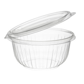 Plastic scharnierende Saladekom PET"Presentatiekom" Plat 475ml (75 stuks) 