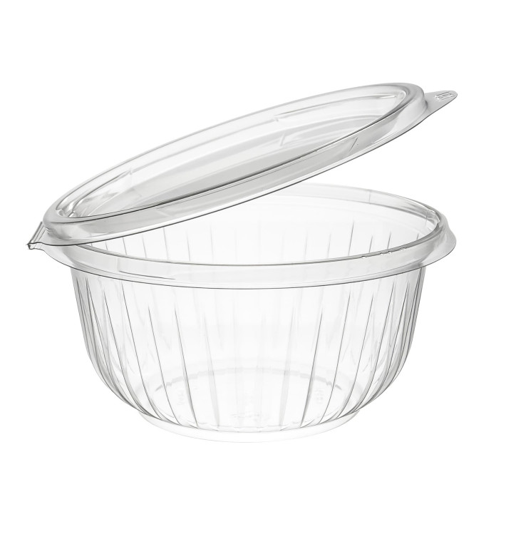 Plastic scharnierende Saladekom PET"Presentatiekom" Plat 475ml (75 stuks) Plastic scharnierende Saladekom PET"Presentatiekom" Plat 475ml (75 stuks)