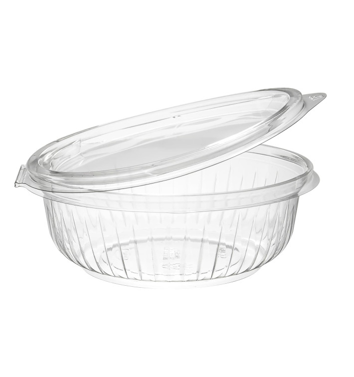 Plastic scharnierende Saladekom PET"Presentatiekom" Plat 360ml (75 stuks) Plastic scharnierende Saladekom PET"Presentatiekom" Plat 360ml (75 stuks)