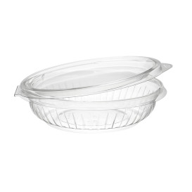 Plastic scharnierende Saladekom PET"Presentatiekom" Plat 240ml (75 stuks) 