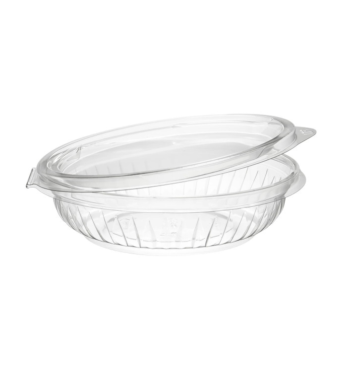 Plastic scharnierende Saladekom PET"Presentatiekom" Plat 240ml (75 stuks) Plastic scharnierende Saladekom PET"Presentatiekom" Plat 240ml (75 stuks)