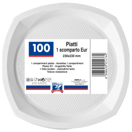Plastic bord PS PS Vierkant wit 23x23 cm 1C (1000 stuks)