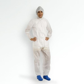 Wegwerp plastic overall "TST" PP capuchonrits 35g maat XL (50 stuks)