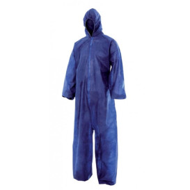 Wegwerp plastic overall "TST" PP capuchonrits maat XL blauw (50 stuks)