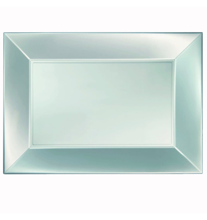 Plastic dienblad microgolfbaar zilver "Nice" 34,5x23cm (60 stuks) Plastic dienblad microgolfbaar zilver "Nice" 34,5x23cm (60 stuks)