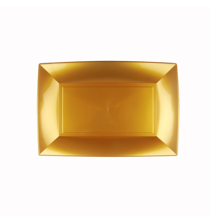 Plastic dienblad microgolfbaar goud "Nice" 28x19cm (12 stuks) Plastic dienblad microgolfbaar goud "Nice" 28x19cm (12 stuks)