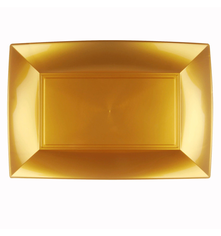 Plastic dienblad microgolfbaar goud "Nice" 34,5x23cm (6 stuks) Plastic dienblad microgolfbaar goud "Nice" 34,5x23cm (6 stuks)