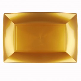 Plastic dienblad microgolfbaar goud "Nice" 34,5x23cm (60 stuks)
