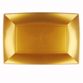 Plastic dienblad microgolfbaar goud "Nice" 34,5x23cm (60 stuks)