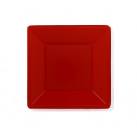 Plastic bord Plat Vierkant rood 23 cm (25 stuks) 
