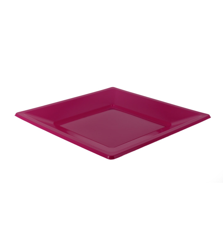 Plastic bord Plat Vierkant fuchsia 17 cm (25 stuks) Plastic bord Plat Vierkant fuchsia 17 cm (25 stuks)