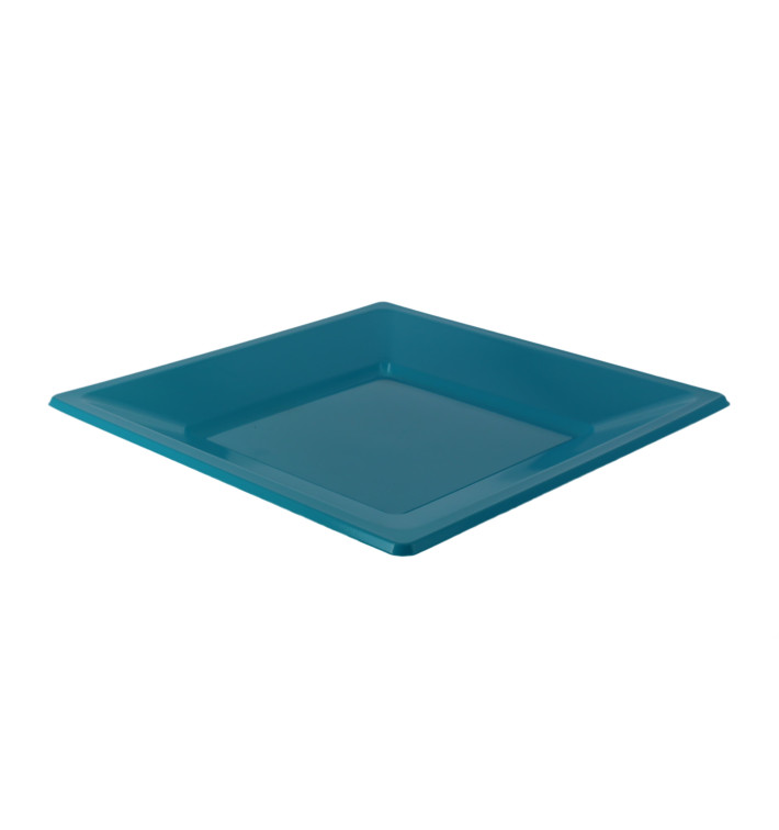 Plastic bord Vierkant plat turkoois 23 cm (750 stuks) Plastic bord Vierkant plat turkoois 23 cm (750 stuks)