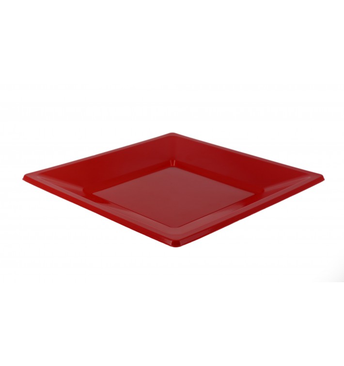Plastic bord Plat Vierkant rood 23 cm (25 stuks) 