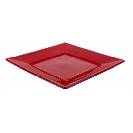 Plastic bord Plat Vierkant bordeauxrood 17 cm (6 stuks) 