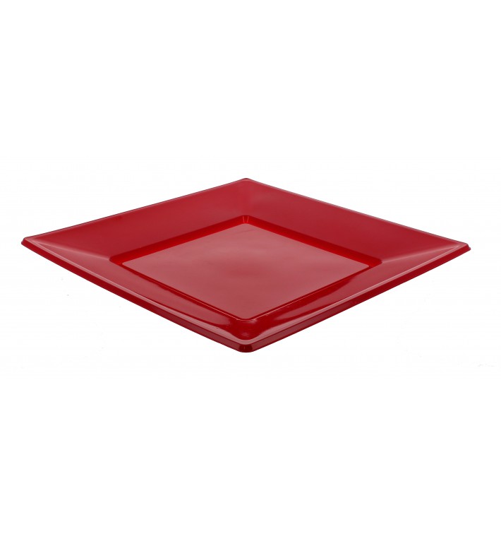 Plastic bord Plat Vierkant bordeauxrood 17 cm (360 stuks)