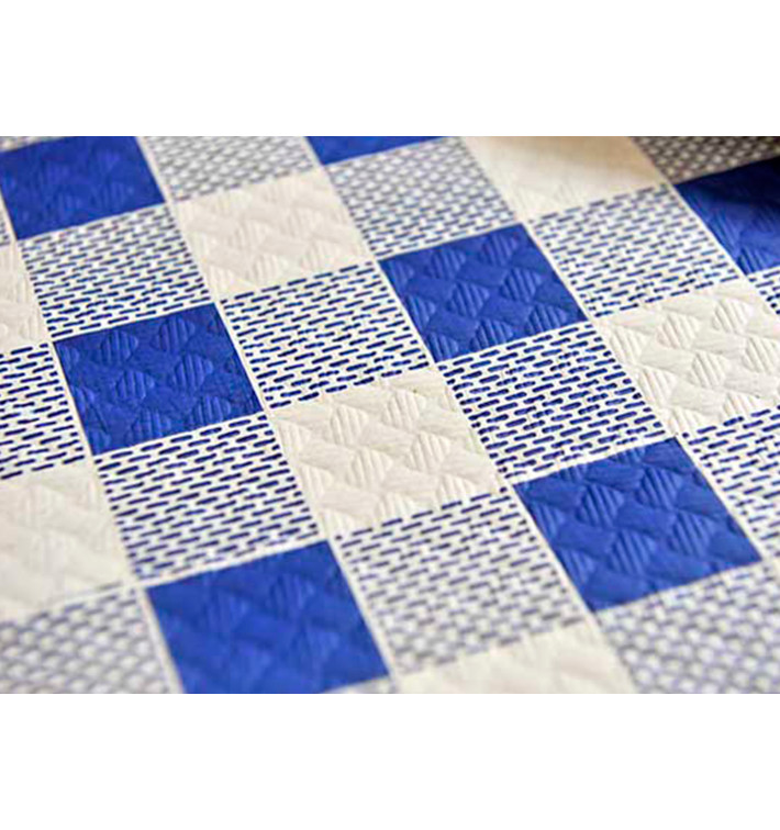 Voorgesneden papieren tafelkleed blauw Checkers 40g 1x1m (400 stuks) 