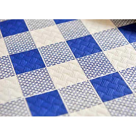 Voorgesneden papieren tafelkleed blauw Checkers 40g 1x1m (400 stuks) 