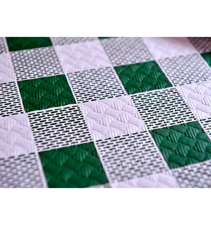 Voorgesneden papieren tafelkleed groen Checkers 40g 1x1m (400 stuks) Voorgesneden papieren tafelkleed groen Checkers 40g 1x1m (400 stuks)
