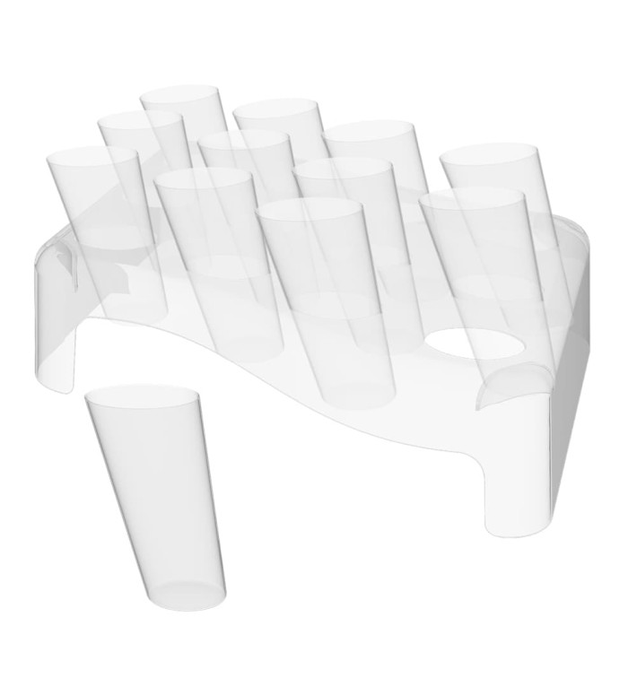 Plastic Bediening kegels met Bediening kegel houder transparant 75ml 18x26cm (1 stuks) Plastic Bediening kegels met Bediening kegel houder transparant 75ml 18x26cm (1 stuks)