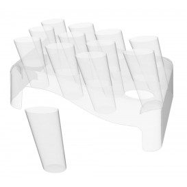 Plastic Bediening kegels met Bediening kegel houder transparant 75ml 18x26cm (20 sets)