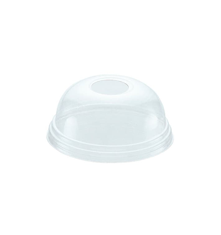 Plastic PET koepel Deksel met gat Ø9,3cm voor PET beker 420ml (1000 stuks) Plastic PET koepel Deksel met gat Ø9,3cm voor PET beker 420ml (1000 stuks)