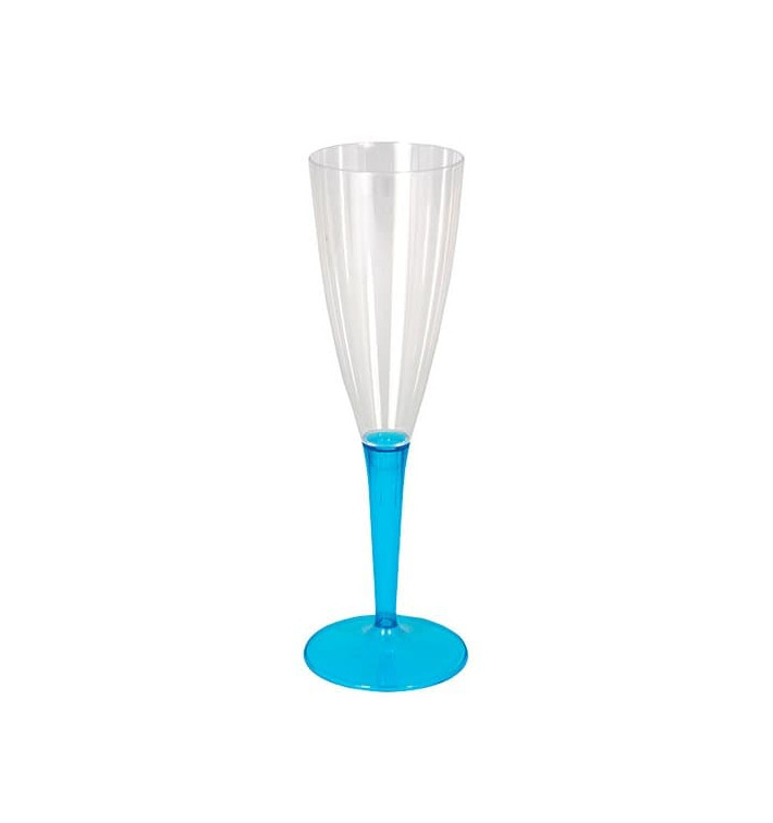 Plastic stam fluitglas Mousserende Wijn turkoois 100ml (36 stuks)