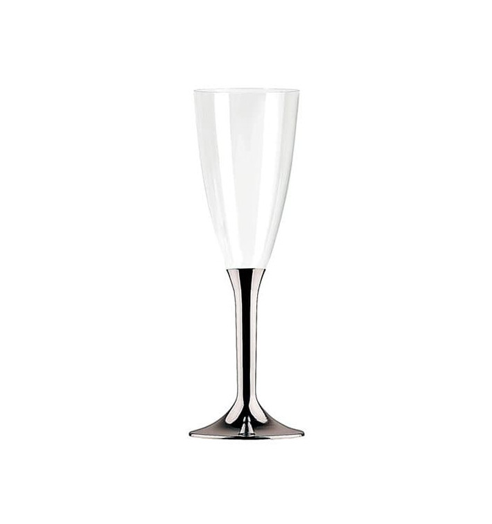 Plastic stam fluitglas Mousserende Wijn zilver 100ml (10 stuks) Plastic stam fluitglas Mousserende Wijn zilver 100ml (10 stuks)
