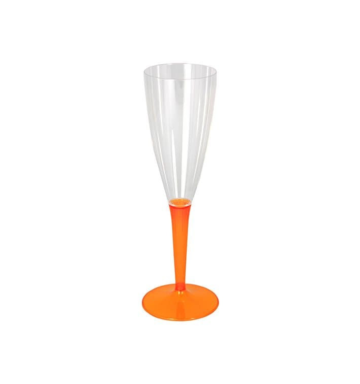 Plastic stam fluitglas Mousserende Wijn oranje 100ml (6 stuks) Plastic stam fluitglas Mousserende Wijn oranje 100ml (6 stuks)
