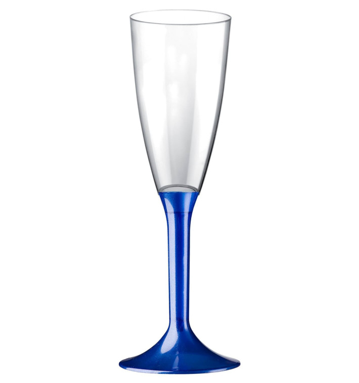 Plastic stam fluitglas Mousserende Wijn blauw parel 120ml 2P (200 stuks) Plastic stam fluitglas Mousserende Wijn blauw parel 120ml 2P (200 stuks)
