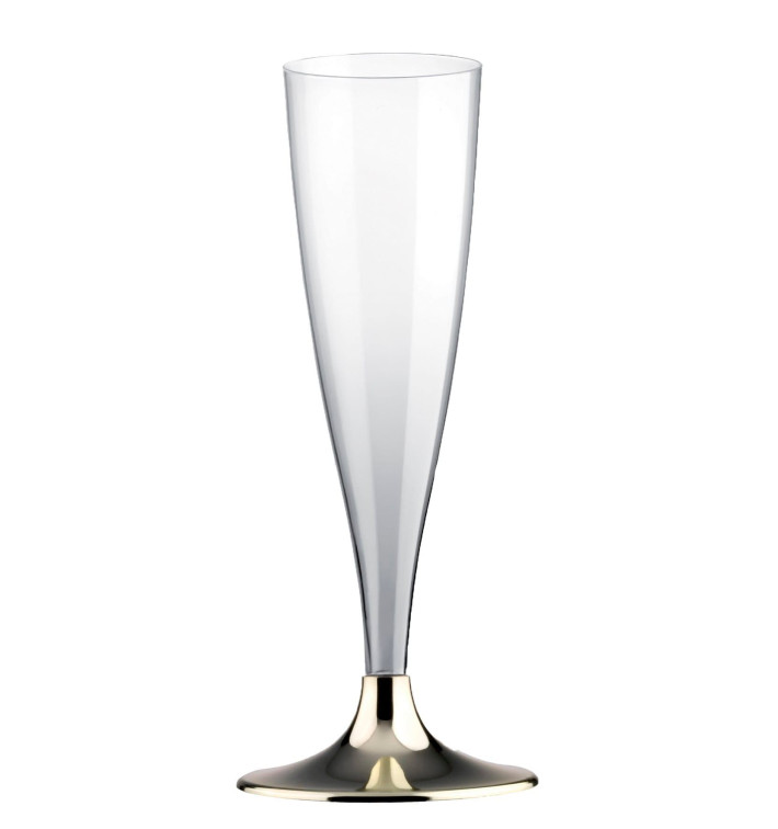 Plastic stam fluitglas Mousserende Wijn goud chroom 140ml 2P (400 stuks) Plastic stam fluitglas Mousserende Wijn goud chroom 140ml 2P (400 stuks)