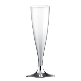 Plastic stam fluitglas Mousserende Wijn zilver chroom 140ml 2P (20 stuks)