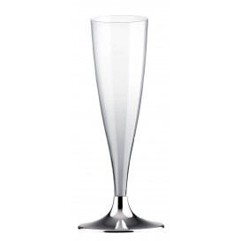 Plastic stam fluitglas Mousserende Wijn zilver chroom 140ml 2P (400 stuks)