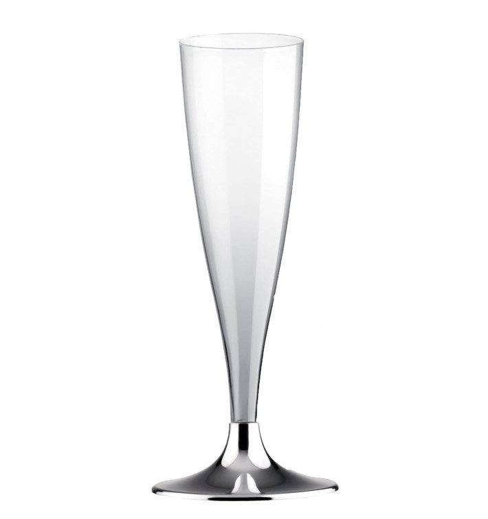 Plastic stam fluitglas Mousserende Wijn zilver chroom 140ml 2P (400 stuks) Plastic stam fluitglas Mousserende Wijn zilver chroom 140ml 2P (400 stuks)