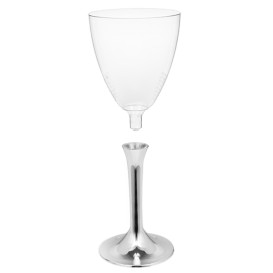 Plastic stamglas wijn zilver chroom verwijderbare stam 180ml (20 stuks)