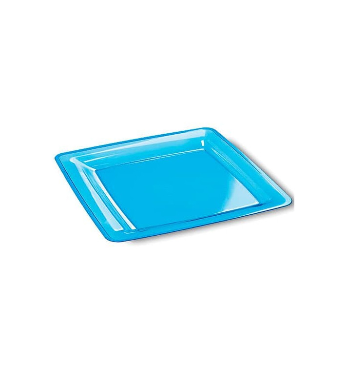 Plastic bord Vierkant extra sterk turkoois 22,5x22,5cm (6 stuks) Plastic bord Vierkant extra sterk turkoois 22,5x22,5cm (6 stuks)