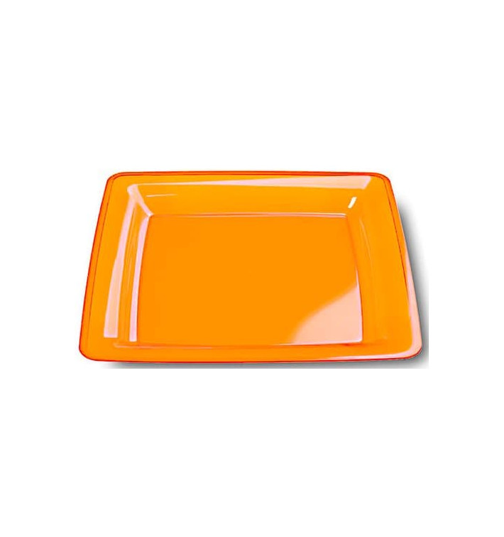 Plastic bord Vierkant extra sterk oranje 22,5x22,5cm (72 stuks) Plastic bord Vierkant extra sterk oranje 22,5x22,5cm (72 stuks)