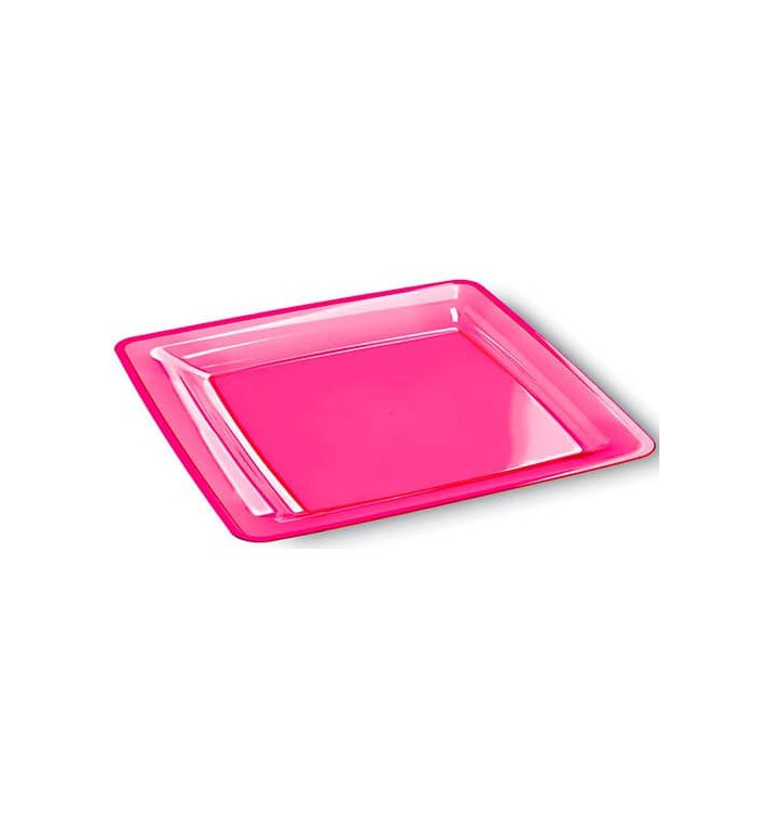 Plastic bord Vierkant extra sterk framboos 18x18cm (108 stuks) Plastic bord Vierkant extra sterk framboos 18x18cm (108 stuks)