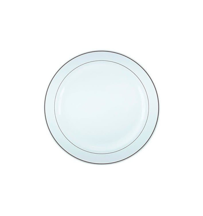 Plastic bord Extra stijf met Ovale rand zilver 15cm (200 stuks) Plastic bord Extra stijf met Ovale rand zilver 15cm (200 stuks)