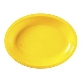 Plastic schotel microgolfbaar Ovaal vormig geel 31,5x22 cm (25 stuks) 