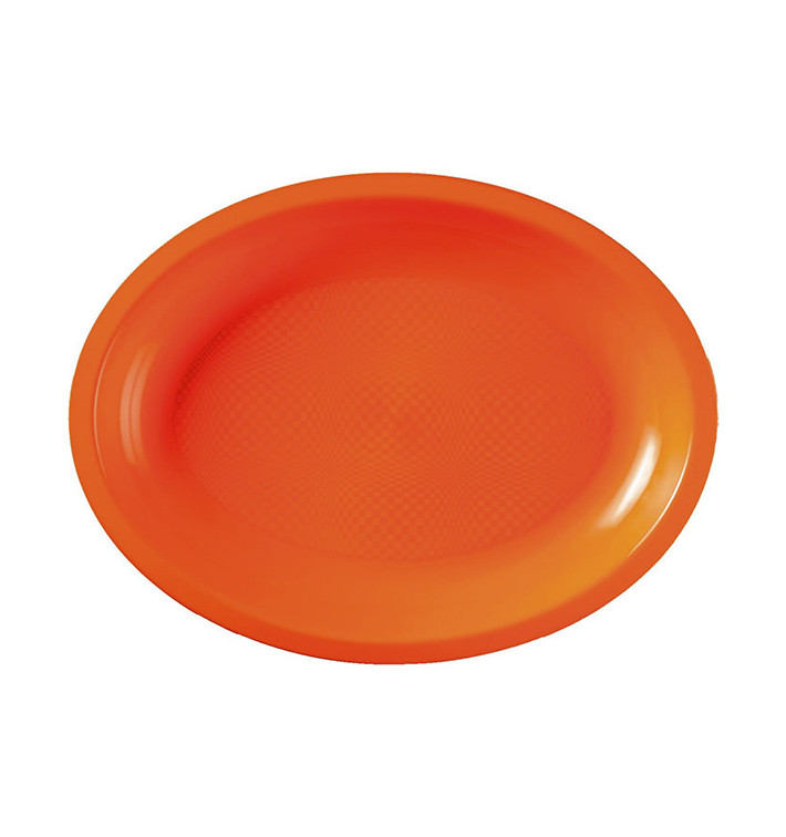 Plastic schotel microgolfbaar Ovaal vormig oranje 31,5x22 cm (25 stuks) 