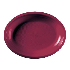 Plastic schotel microgolfbaar Ovaal vormig bordeauxrood "Rond vormig" 31,5x22 cm (25 stuks) 