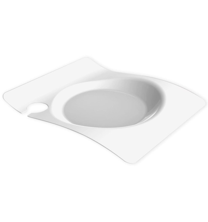 Plastic bord met glas houder PS "voorma" wit 22x18 cm (12 stuks) Plastic bord met glas houder PS "voorma" wit 22x18 cm (12 stuks)