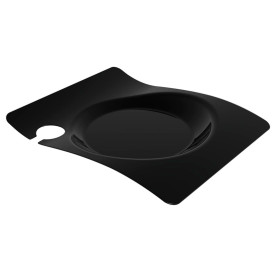 Plastic bord met glas houder PS "voorma" zwart 22x18 cm (180 stuks)