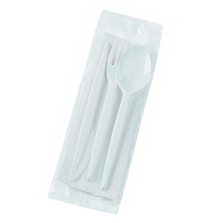 Plastic PS bestekset vork, mes, lepel en servet (25 stuks) Plastic PS bestekset vork, mes, lepel en servet (25 stuks)