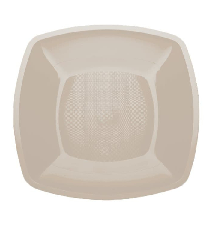 Plastic bord Plat beige Vierkant PP 18 cm (300 stuks)