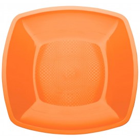 Plastic bord Plat oranje Vierkant PP 23 cm (25 stuks) 