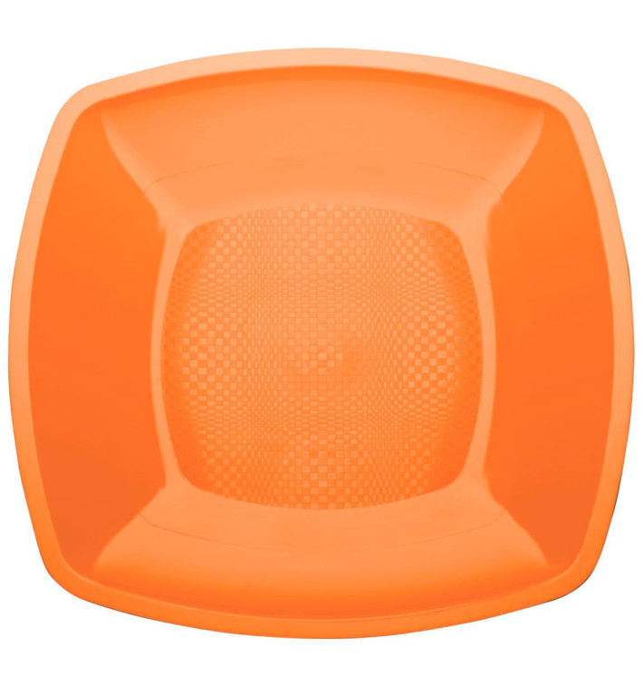 Plastic bord Plat oranje Vierkant PP 23 cm (25 stuks) 