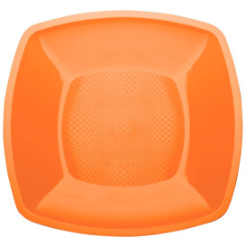 Plastic bord Plat oranje Vierkant PP 23 cm (300 stuks)